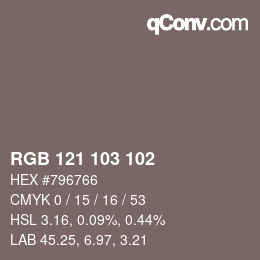 Color code: RGB 121 103 102 | qconv.com