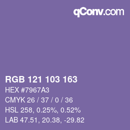 Color code: RGB 121 103 163 | qconv.com