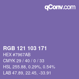 Color code: RGB 121 103 171 | qconv.com
