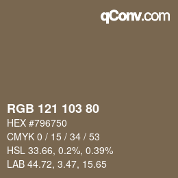 颜色代码: RGB 121 103 80 | qconv.com