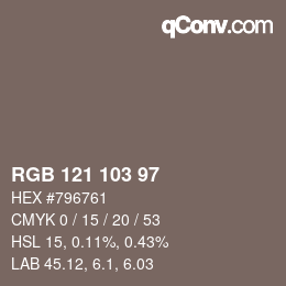 Color code: RGB 121 103 97 | qconv.com