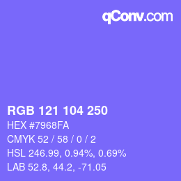 Color code: RGB 121 104 250 | qconv.com