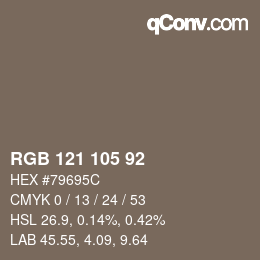 Color code: RGB 121 105 92 | qconv.com