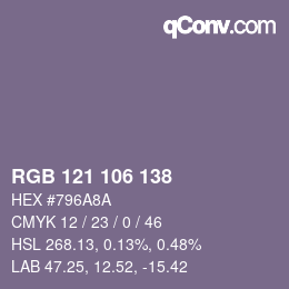 カラーコード: RGB 121 106 138 | qconv.com