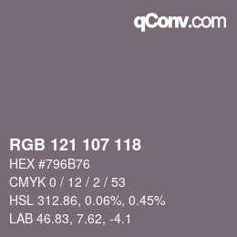 Color code: RGB 121 107 118 | qconv.com