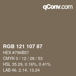 颜色代码: RGB 121 107 87 | qconv.com