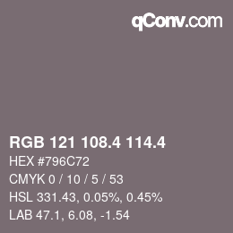 カラーコード: RGB 121 108.4 114.4 | qconv.com