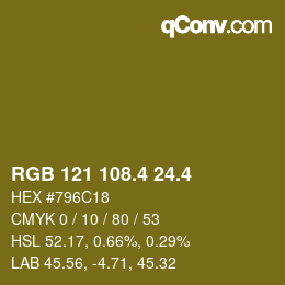 カラーコード: RGB 121 108.4 24.4 | qconv.com