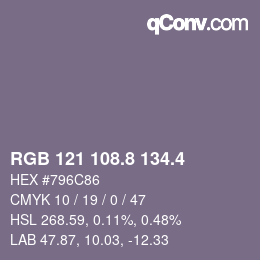 カラーコード: RGB 121 108.8 134.4 | qconv.com