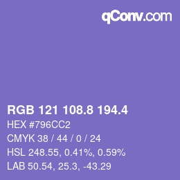 カラーコード: RGB 121 108.8 194.4 | qconv.com