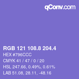 カラーコード: RGB 121 108.8 204.4 | qconv.com