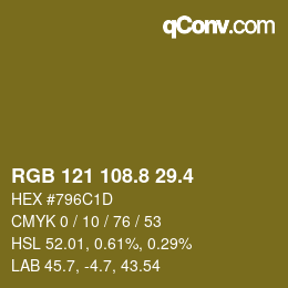 カラーコード: RGB 121 108.8 29.4 | qconv.com