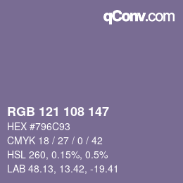 颜色代码: RGB 121 108 147 | qconv.com