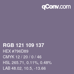 Color code: RGB 121 109 137 | qconv.com