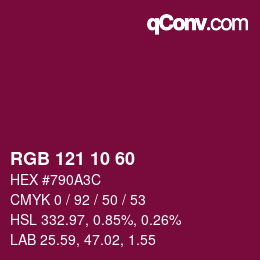 Color code: RGB 121 10 60 | qconv.com