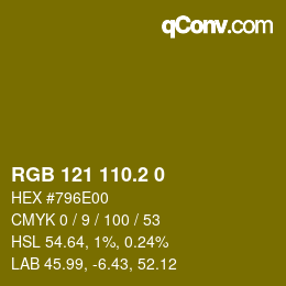 カラーコード: RGB 121 110.2 0 | qconv.com