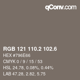 カラーコード: RGB 121 110.2 102.6 | qconv.com