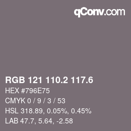 カラーコード: RGB 121 110.2 117.6 | qconv.com