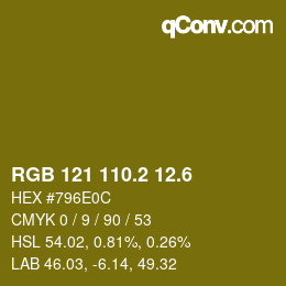 カラーコード: RGB 121 110.2 12.6 | qconv.com