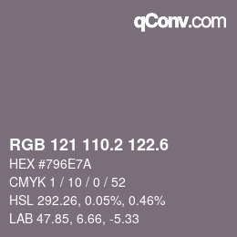 カラーコード: RGB 121 110.2 122.6 | qconv.com