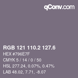 カラーコード: RGB 121 110.2 127.6 | qconv.com