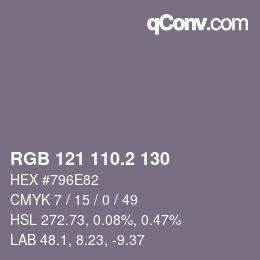 カラーコード: RGB 121 110.2 130 | qconv.com