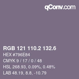カラーコード: RGB 121 110.2 132.6 | qconv.com