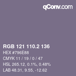 カラーコード: RGB 121 110.2 136 | qconv.com