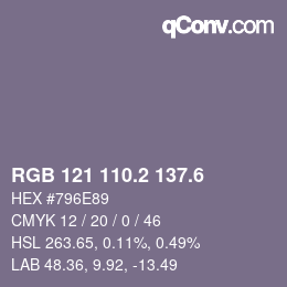 カラーコード: RGB 121 110.2 137.6 | qconv.com