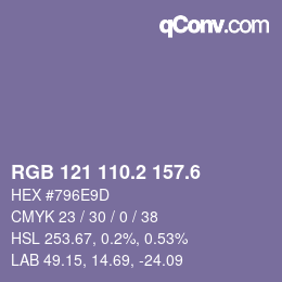 カラーコード: RGB 121 110.2 157.6 | qconv.com
