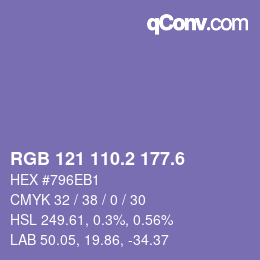 カラーコード: RGB 121 110.2 177.6 | qconv.com