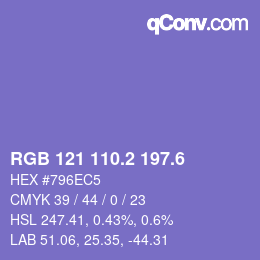 カラーコード: RGB 121 110.2 197.6 | qconv.com
