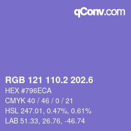 カラーコード: RGB 121 110.2 202.6 | qconv.com