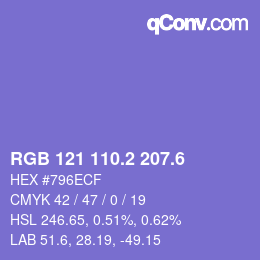 カラーコード: RGB 121 110.2 207.6 | qconv.com