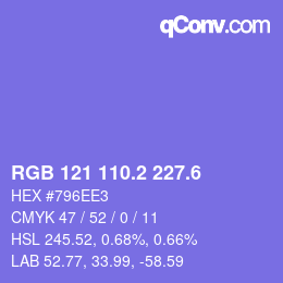 カラーコード: RGB 121 110.2 227.6 | qconv.com