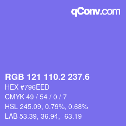 カラーコード: RGB 121 110.2 237.6 | qconv.com