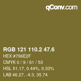 カラーコード: RGB 121 110.2 47.6 | qconv.com