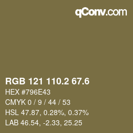 カラーコード: RGB 121 110.2 67.6 | qconv.com