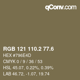 カラーコード: RGB 121 110.2 77.6 | qconv.com