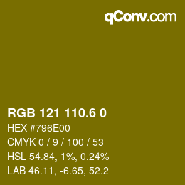 カラーコード: RGB 121 110.6 0 | qconv.com