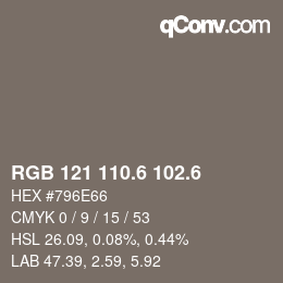 カラーコード: RGB 121 110.6 102.6 | qconv.com