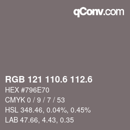 カラーコード: RGB 121 110.6 112.6 | qconv.com