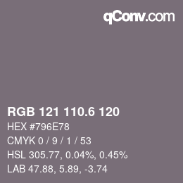 カラーコード: RGB 121 110.6 120 | qconv.com