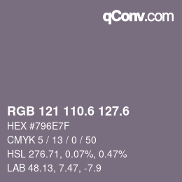 カラーコード: RGB 121 110.6 127.6 | qconv.com