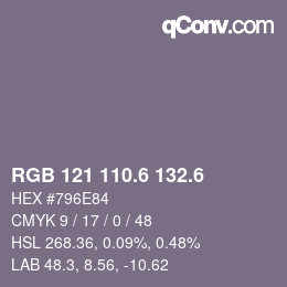 カラーコード: RGB 121 110.6 132.6 | qconv.com