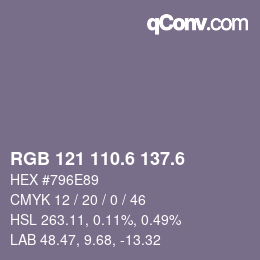 カラーコード: RGB 121 110.6 137.6 | qconv.com