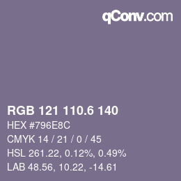 カラーコード: RGB 121 110.6 140 | qconv.com