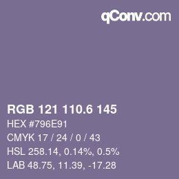 カラーコード: RGB 121 110.6 145 | qconv.com