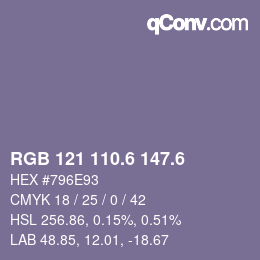 カラーコード: RGB 121 110.6 147.6 | qconv.com