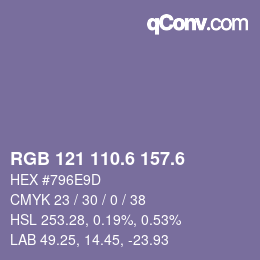 カラーコード: RGB 121 110.6 157.6 | qconv.com